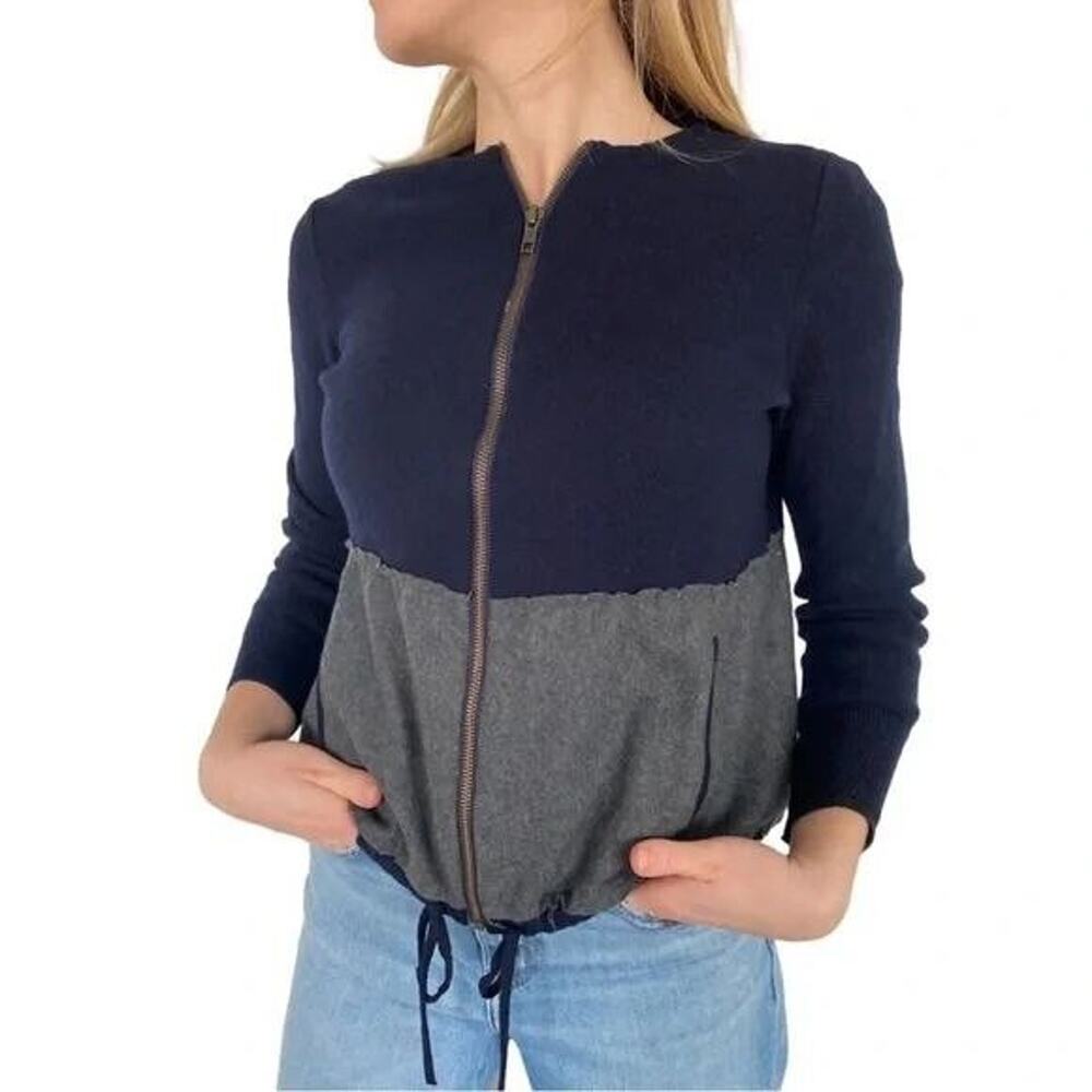 J. Crew Two-tone Wool Full Zip Color Block Cardigan Sweater Jacket L A000134